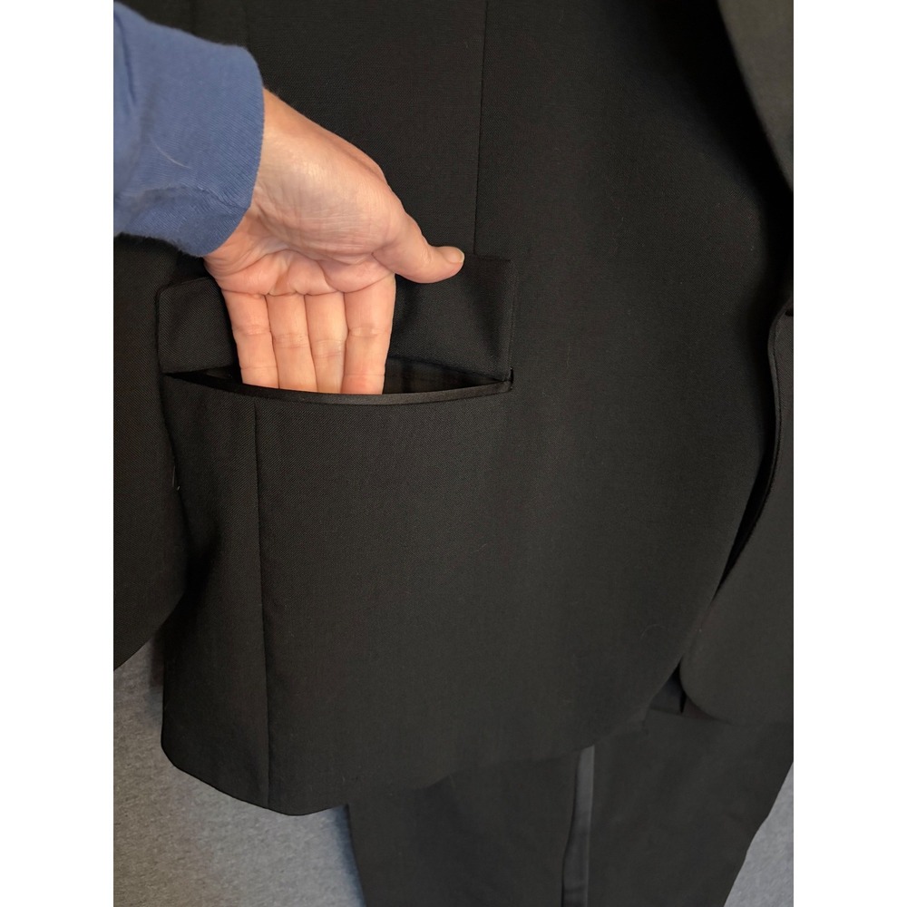 Nordstrom Black 2 Piece Tuxedo 41R 36 wool Suit Notch Lapel Satin Formal Wedding - Picture 4 of 16